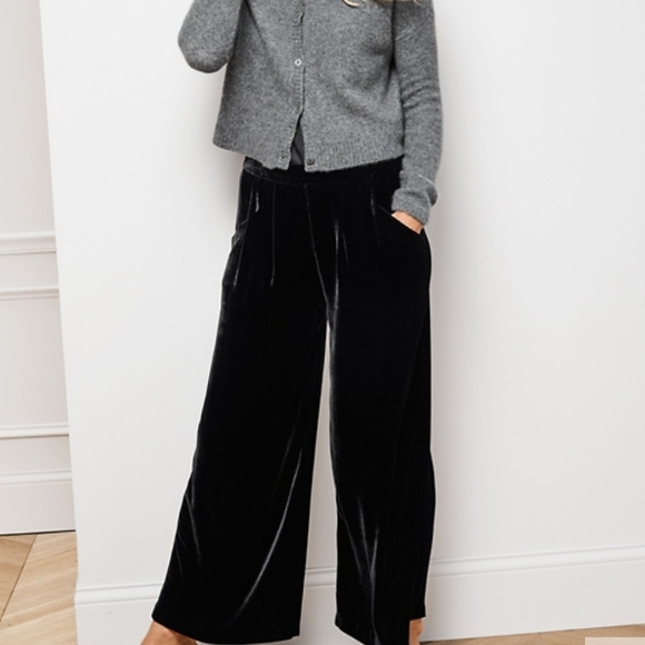 Eileen Fisher Crushed Black Velvet Wide-Leg Pants XL minimalist boho relaxed fit - Picture 1 of 9